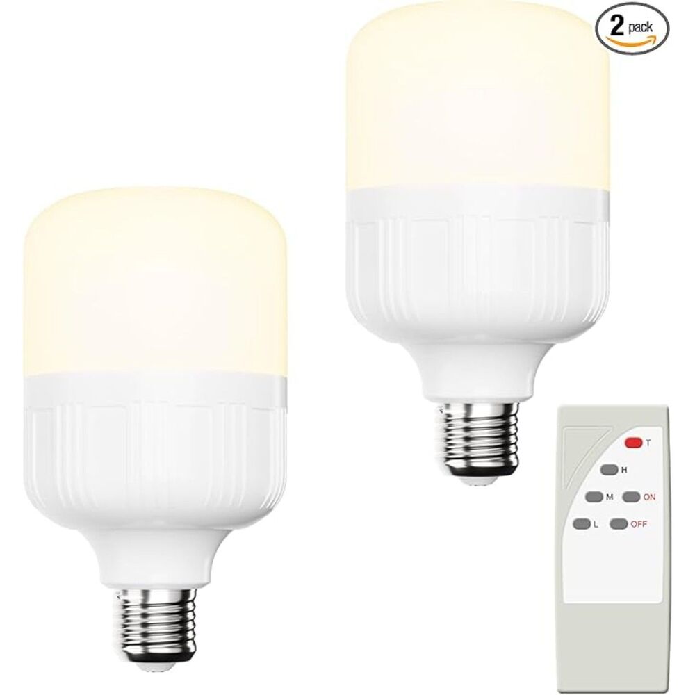 2-Pack 5500mAh Rechargeable LED Light Bulbs  with Remote Control